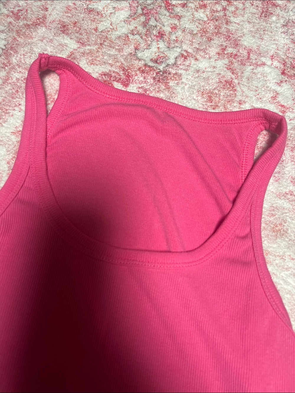 Women’s Bright Pink Racerback Ribbed Tank Top - Picture 3 of 3